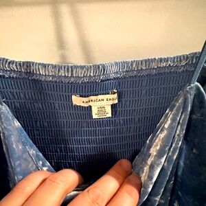 American Eagle, crushed velvet baby-doll top, blue.